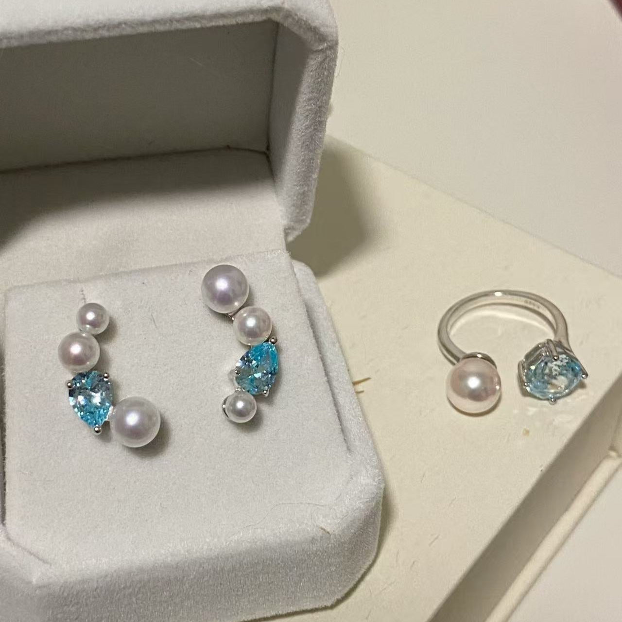 Aquamarine Glow Ombre Freshwater Pearl Studs FES4560