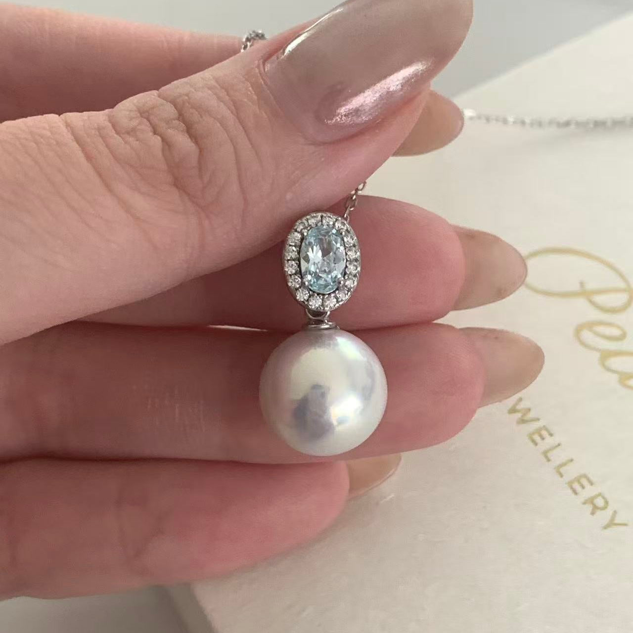 Aquamarine Zirconia Freshwater Pearl Necklace