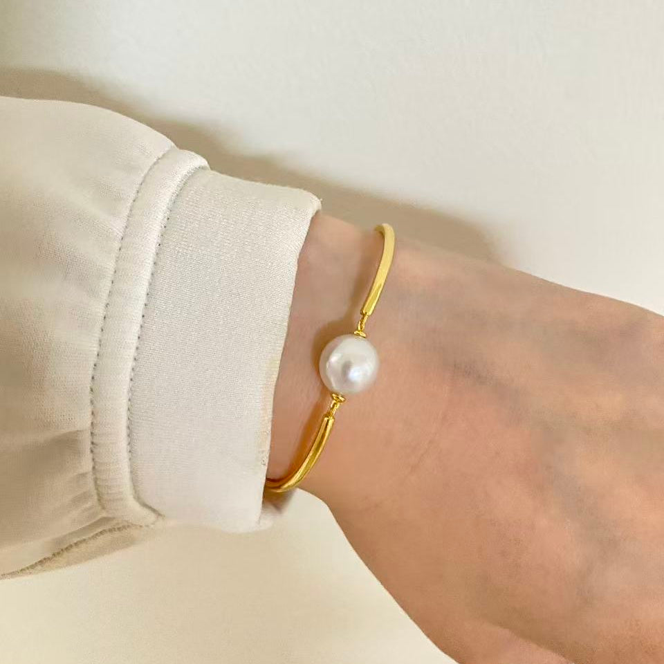 10-11mm Australian South Sea Single Pearl Bracelet - Gold