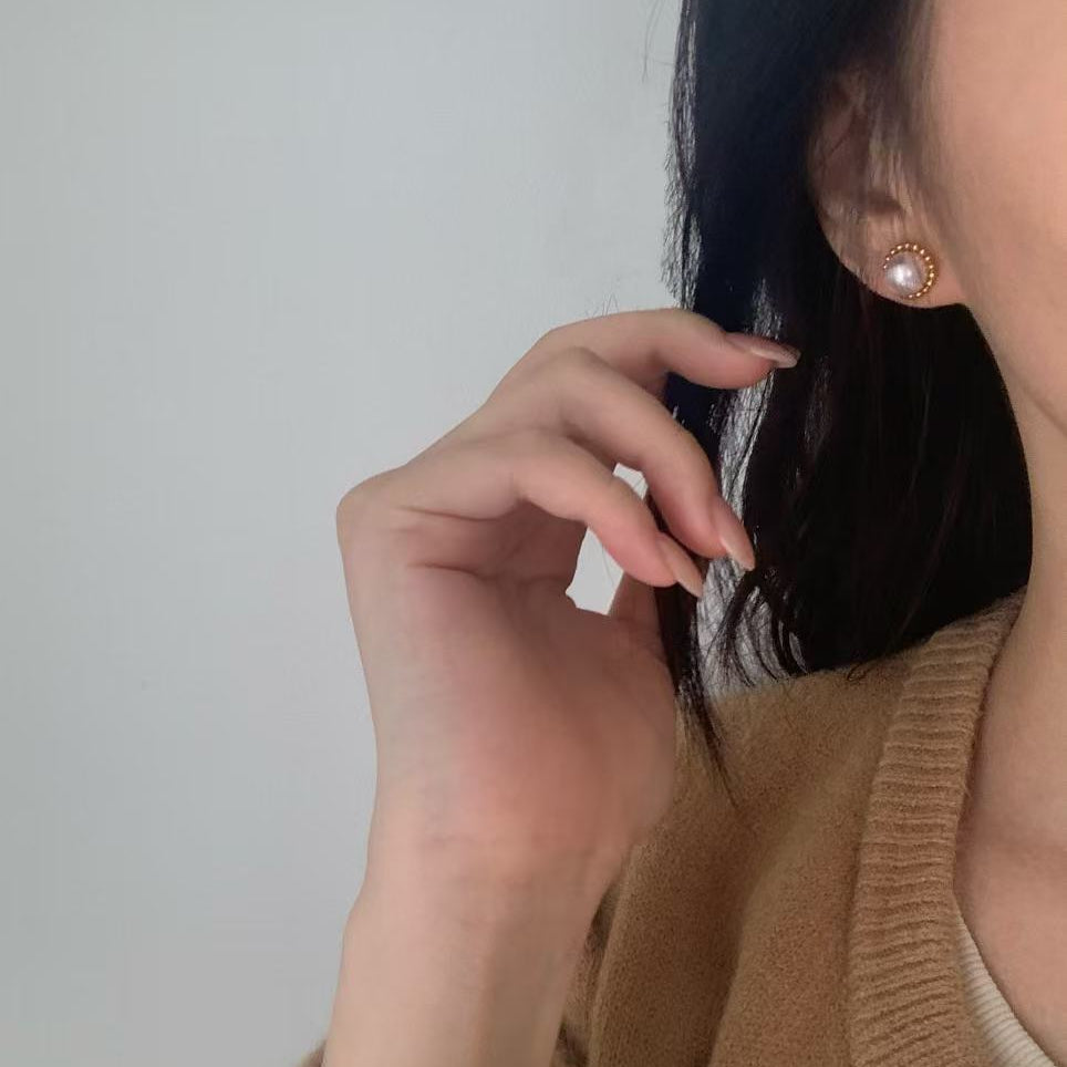 18K Gold Akoya Sunflower Stud Earrings