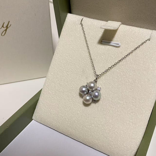 5.5-6mm Four-Leaf Clover Akoya Gray Pearl Necklace ANS5560