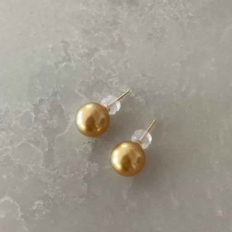 18K Gold South Sea Golden Pearl Stud Earrings