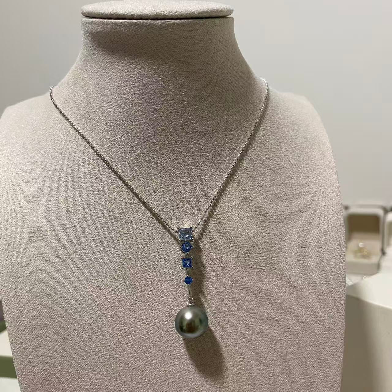 Blue ZirconTahitian Pearl Necklace