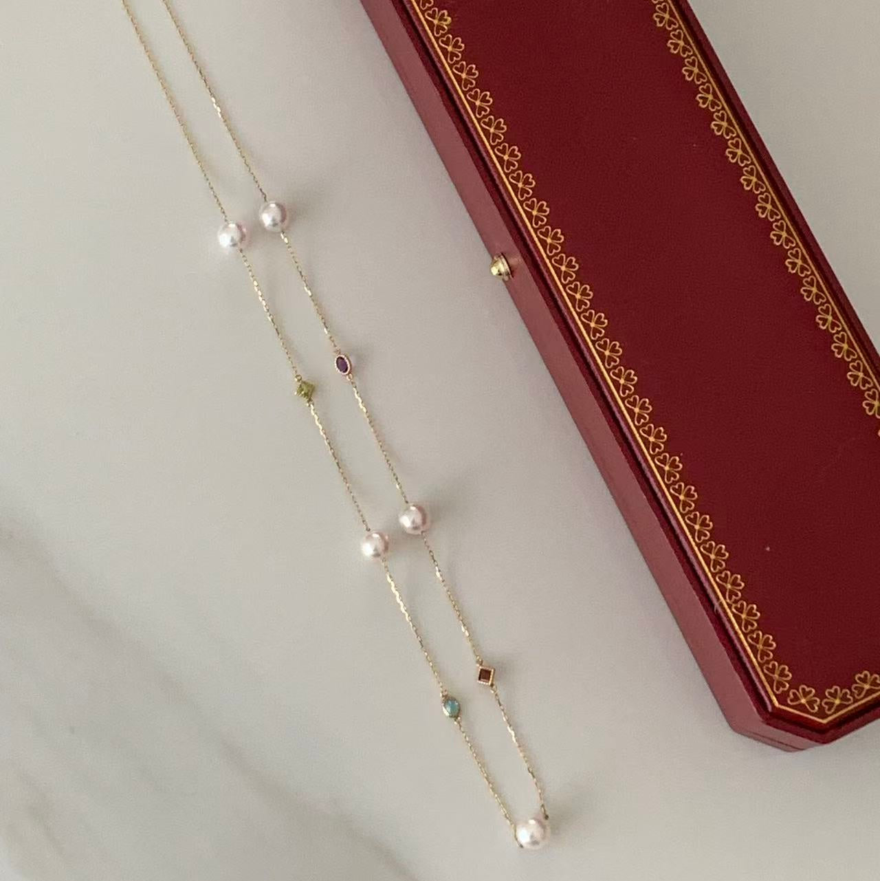 18K Gold Multi-Gemstone Akoya Pearl Starry Necklace
