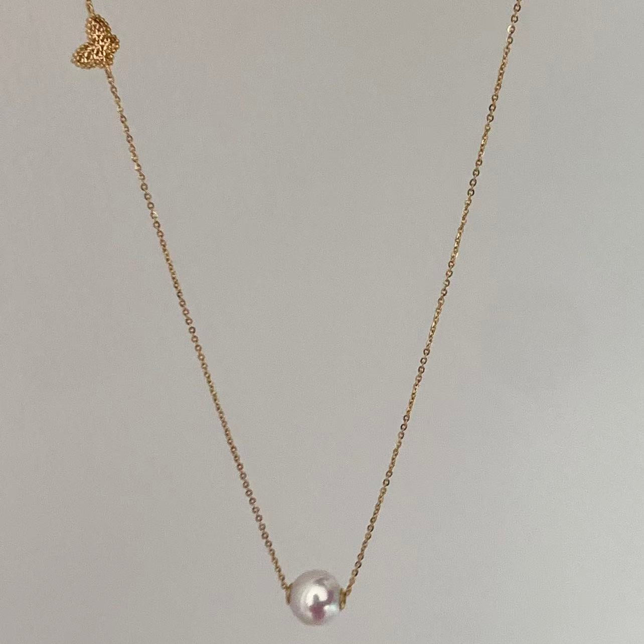 18K Gold Akoya Butterfly Rulu Pearl Necklace