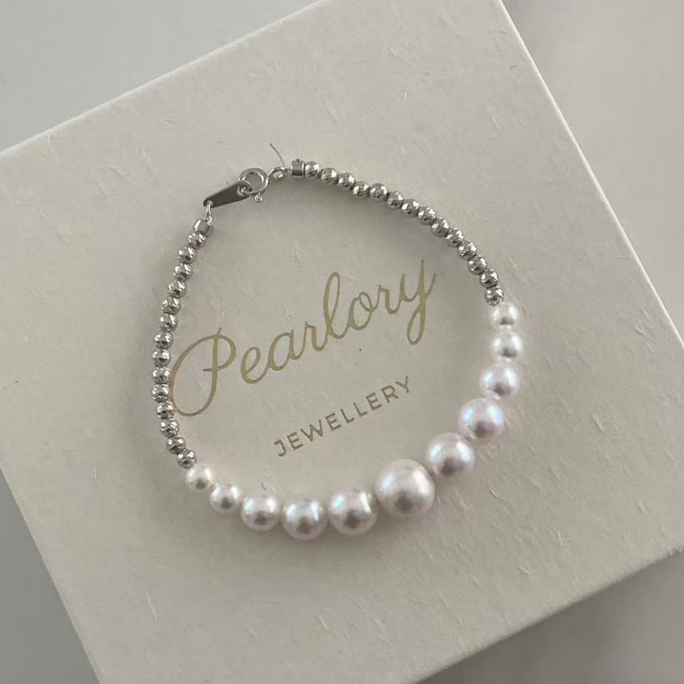 18K White Gold Aurora Crescent Freshwater Pearl Bracelet