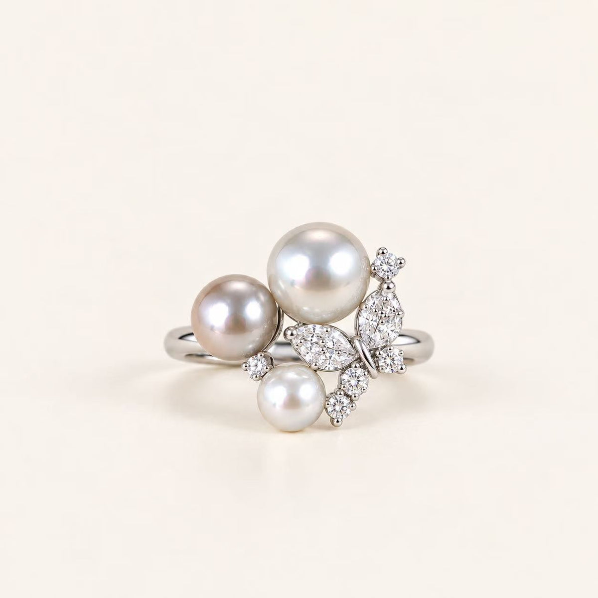 Australian South Sea Three-Pearl Butterfly Ring