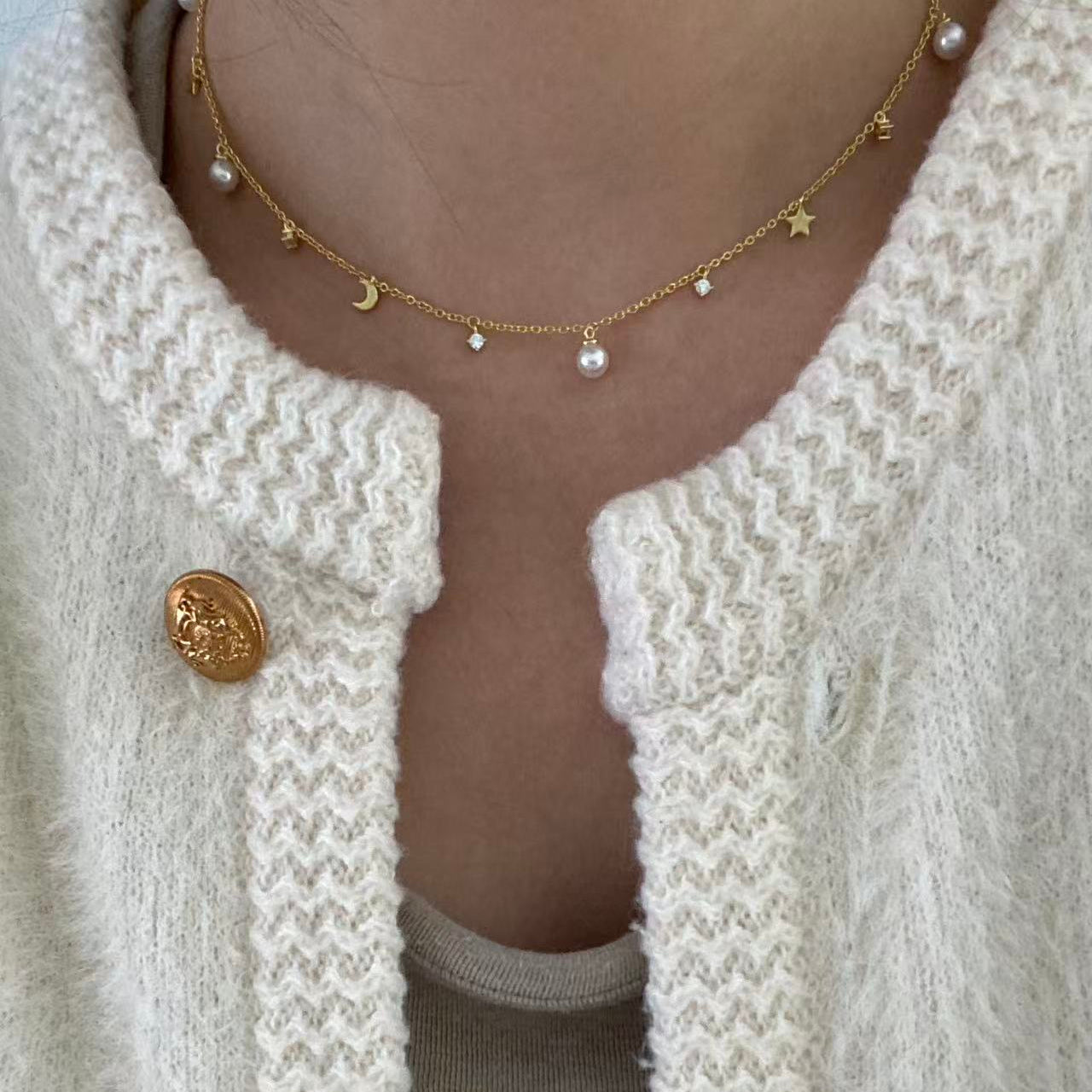 5.5-6mm Starry Sky Freshwater Necklace - Gold
