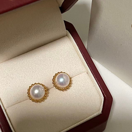 18K Yellow Gold Akoya Sunflower Stud Earrings