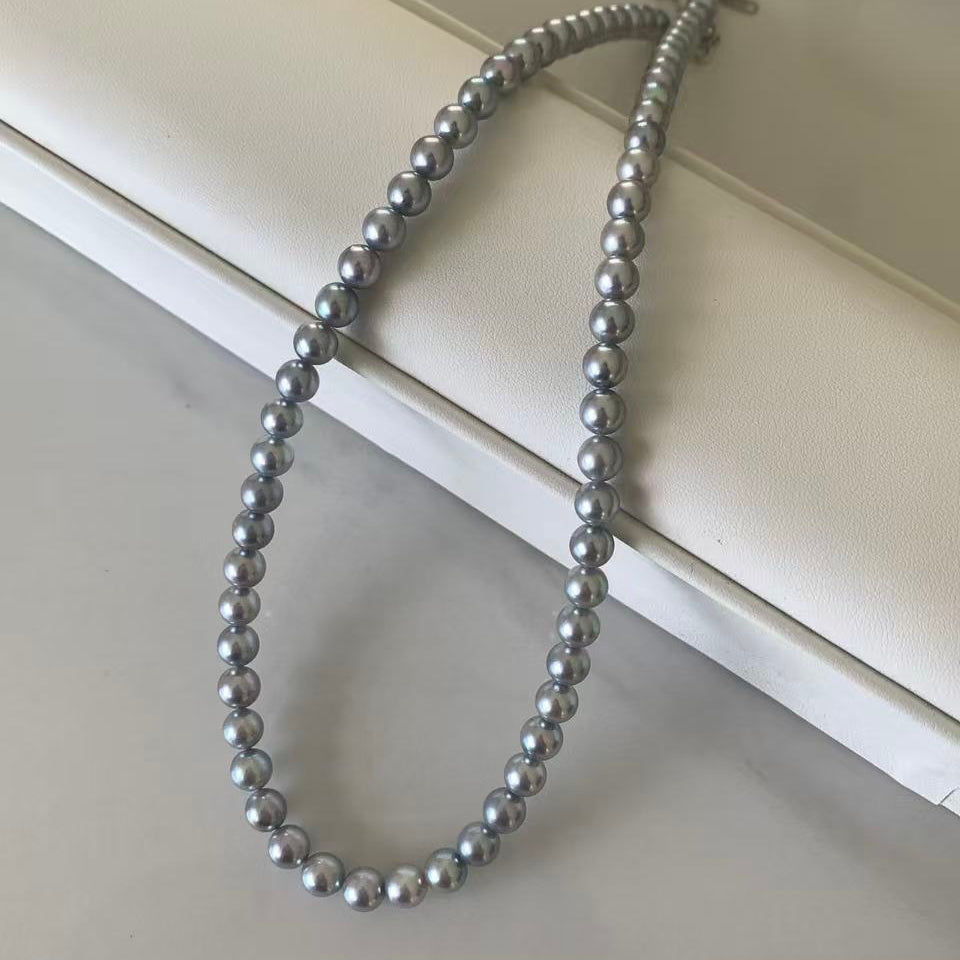 6-6.5mm Sky Mirror Akoya Gray Pearl Necklace