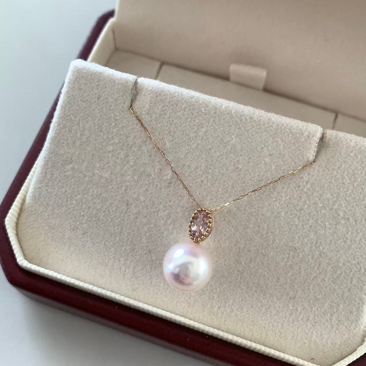 18K Gold Pink Sapphire Akoya Necklace