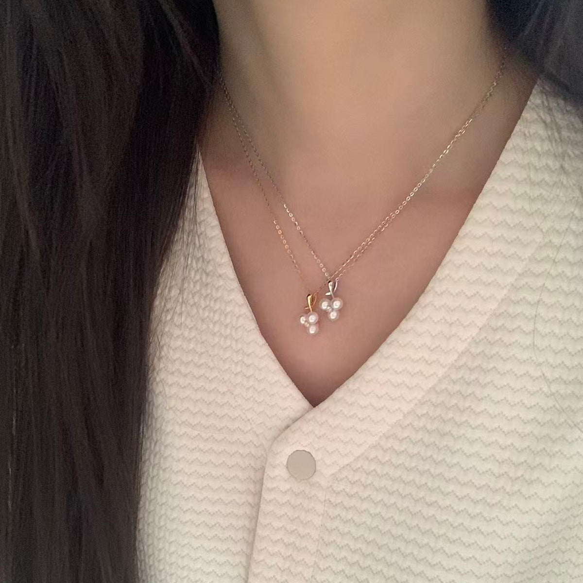 5-5.5mm Akoya Little Cherry Pearl Necklace (Silver/Gold)