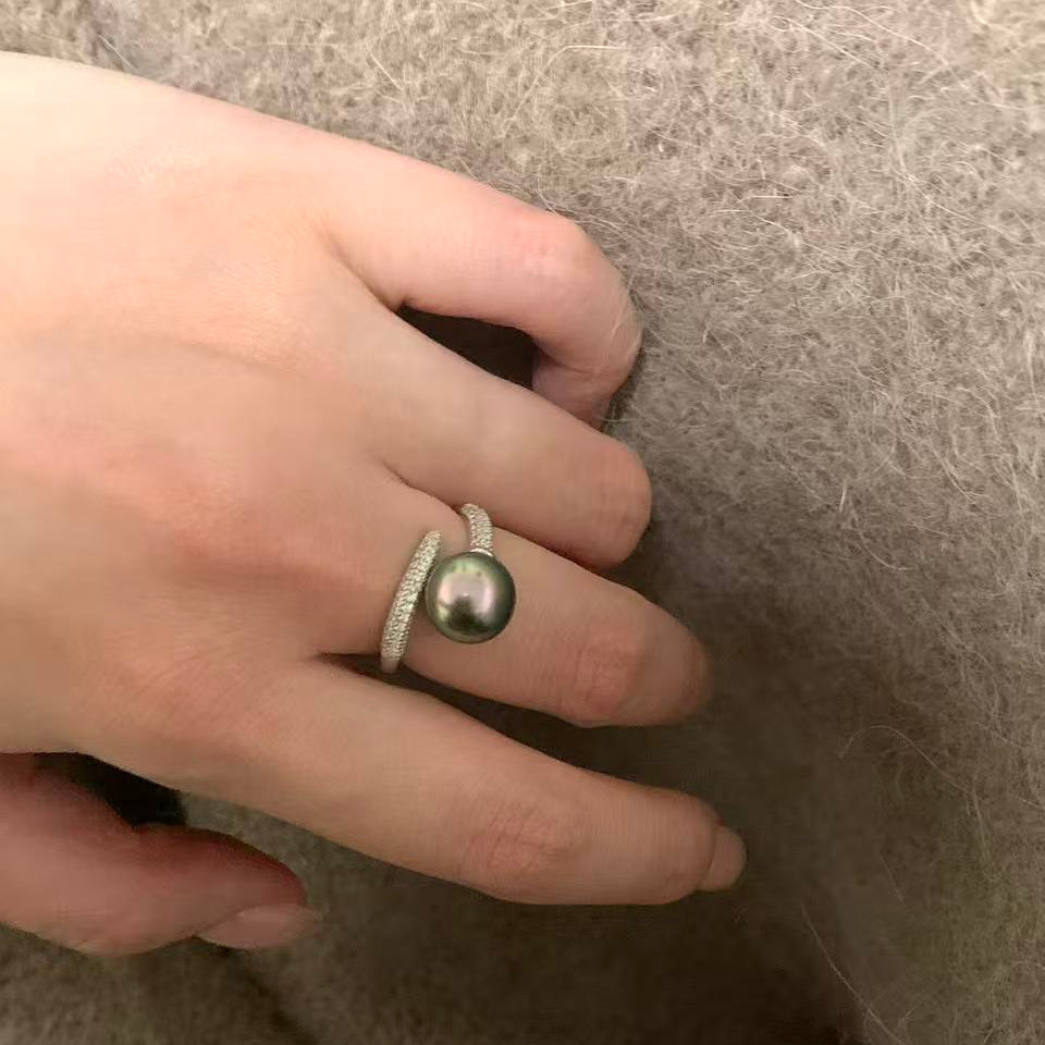 Tahitian Peacock Green Pearl Nail Ring