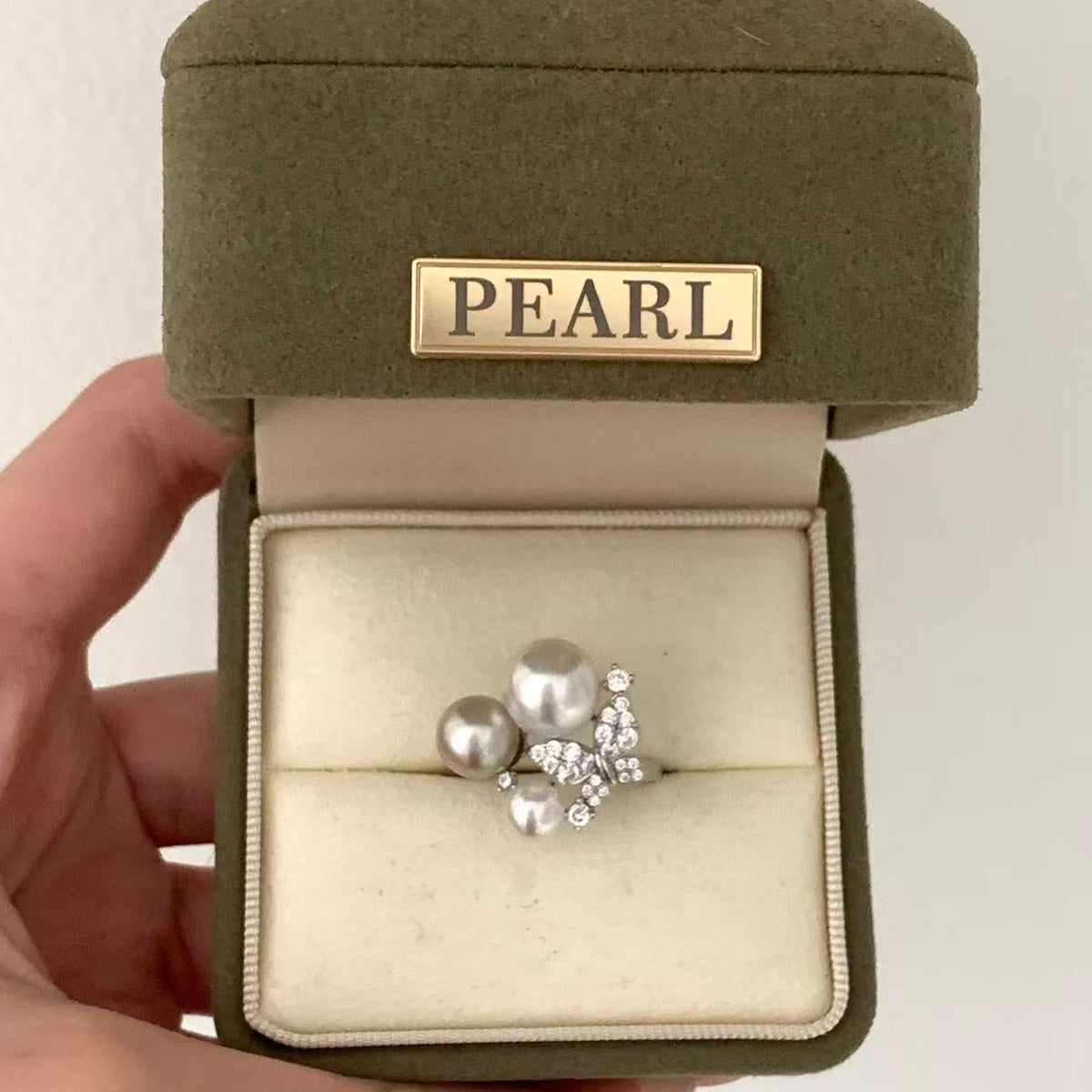 Australian South Sea Three-Pearl Butterfly Ring
