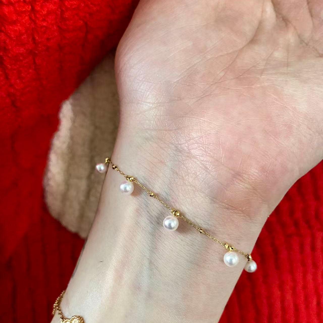 4mm 18k Gold Starry Akoya Pearl Bracelet AB18K0400