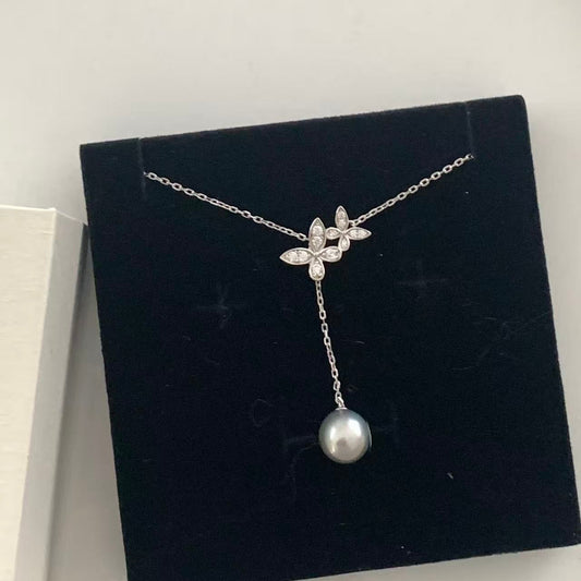 10mm Tahitian Pearl Butterfly Y Necklace