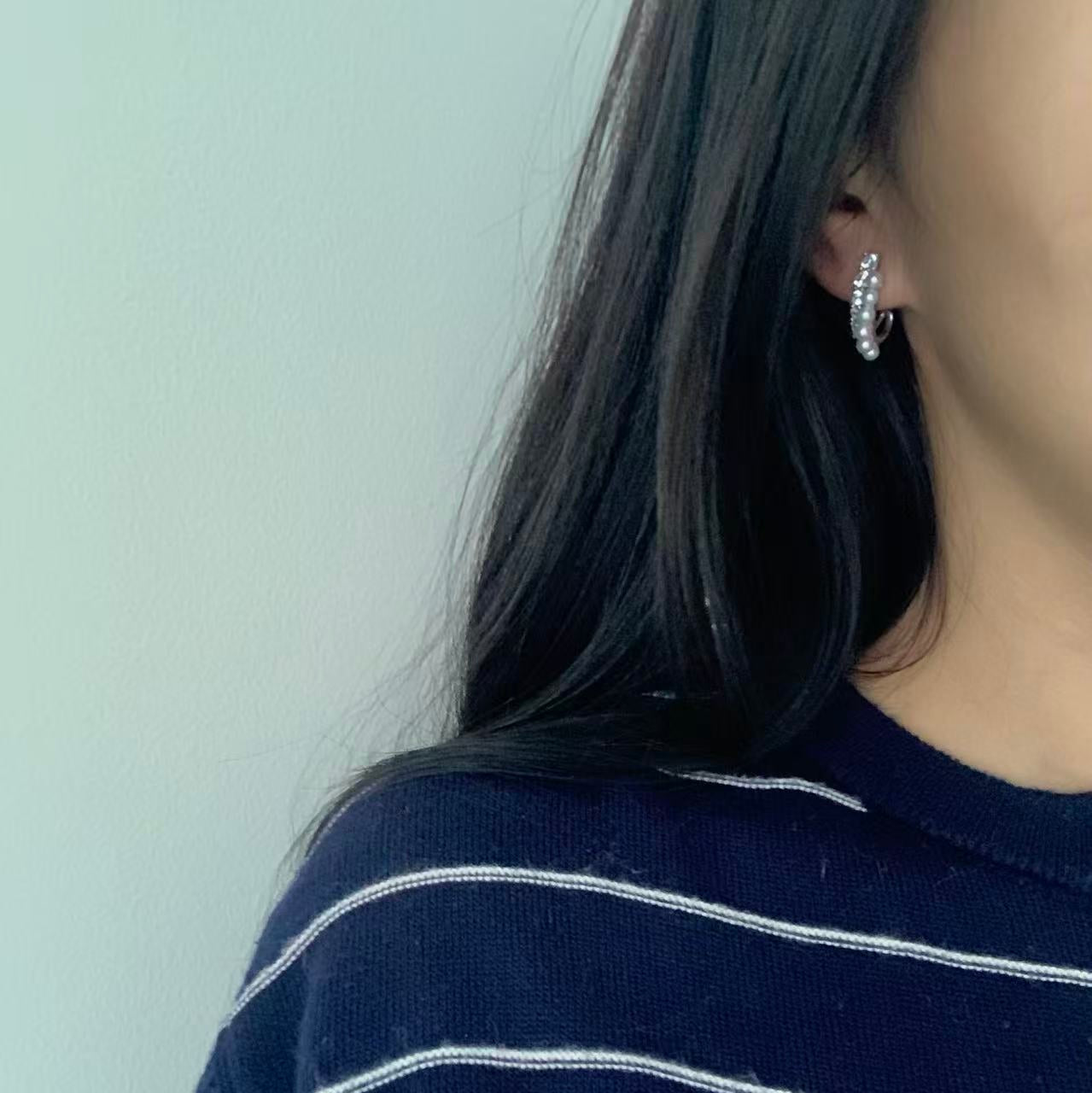 Double Row Zircon Freshwater Pearl Earrings