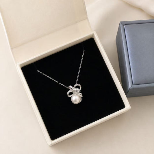 10mm Delicate Satin Ribbon Bow Australian South Sea Necklace
