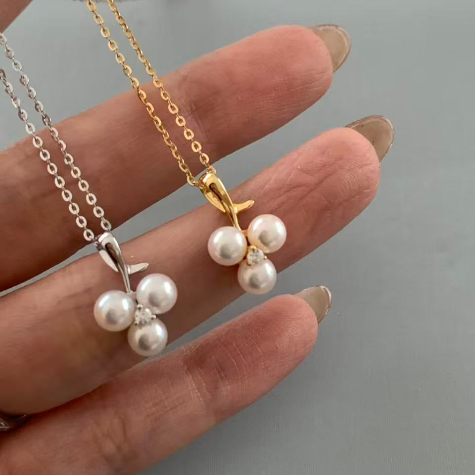 5-5.5mm Akoya Little Cherry Pearl Necklace (Silver/Gold)