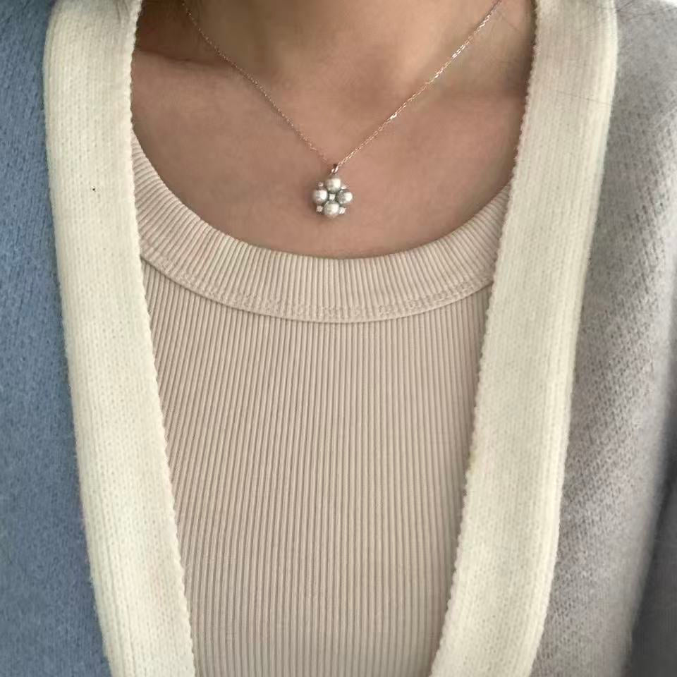 5.5-6mm Four-Leaf Clover Akoya Gray Pearl Necklace