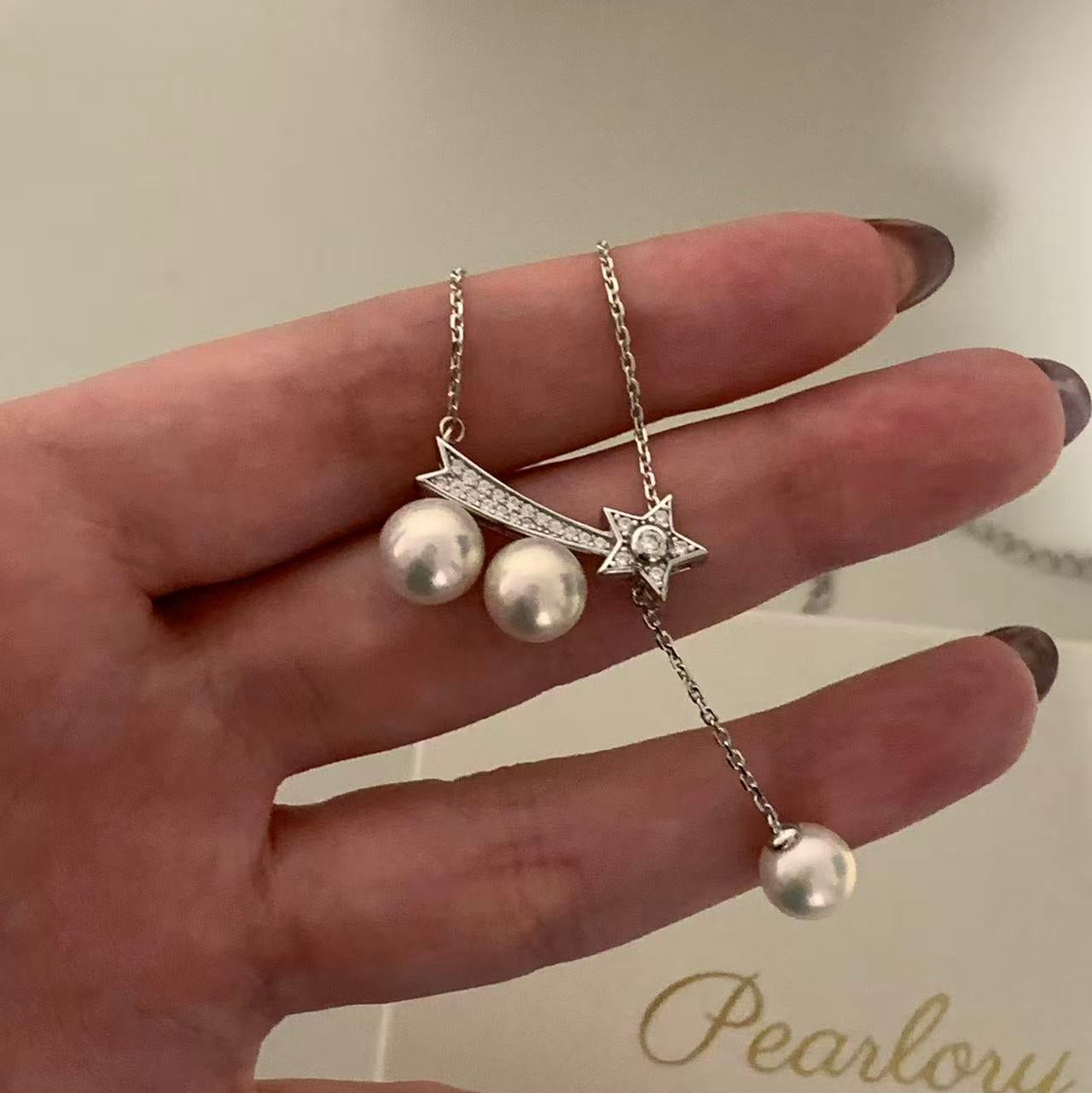7.5-8mm Triple Pearl Shooting Star Necklace