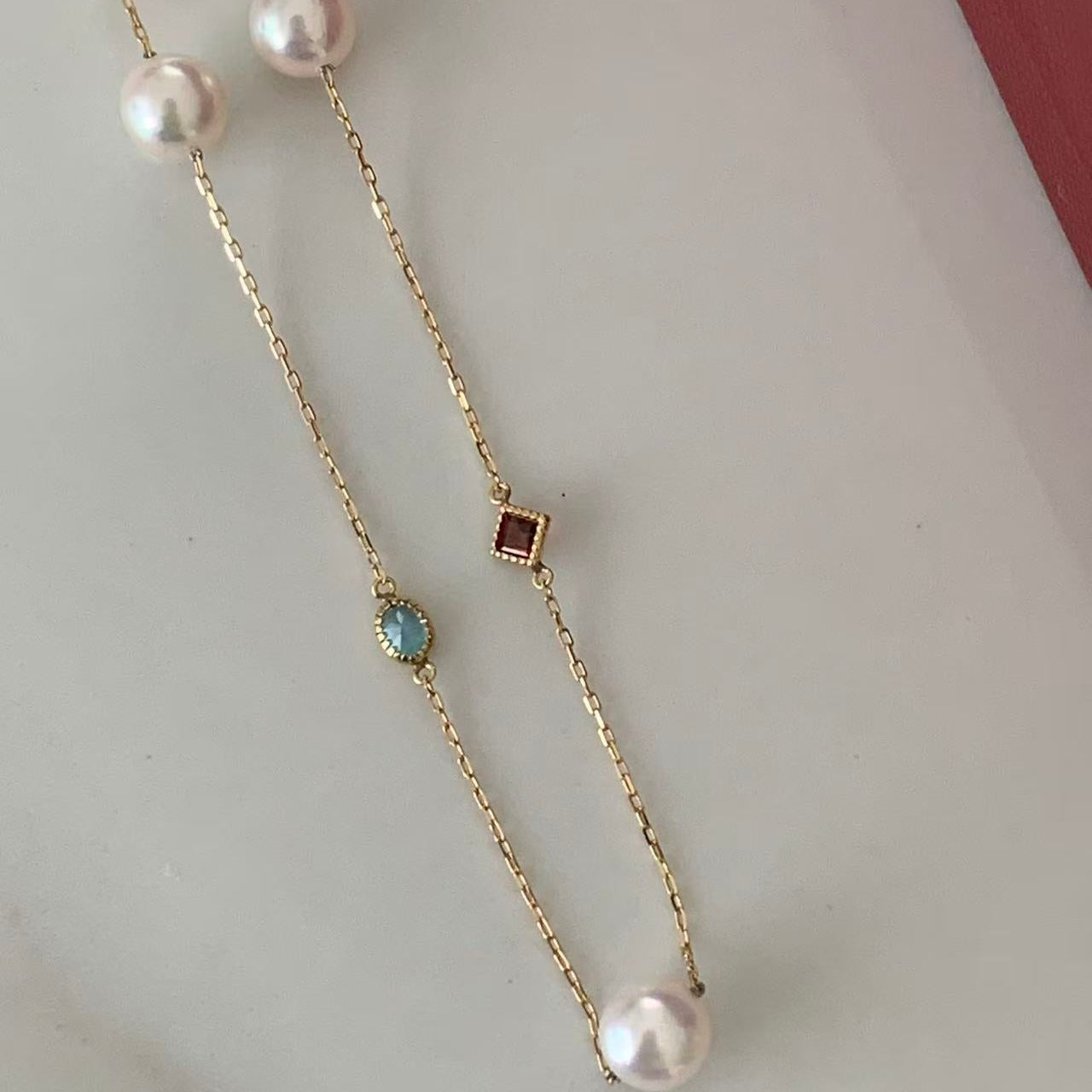 18K Gold Multi-Gemstone Akoya Pearl Starry Necklace