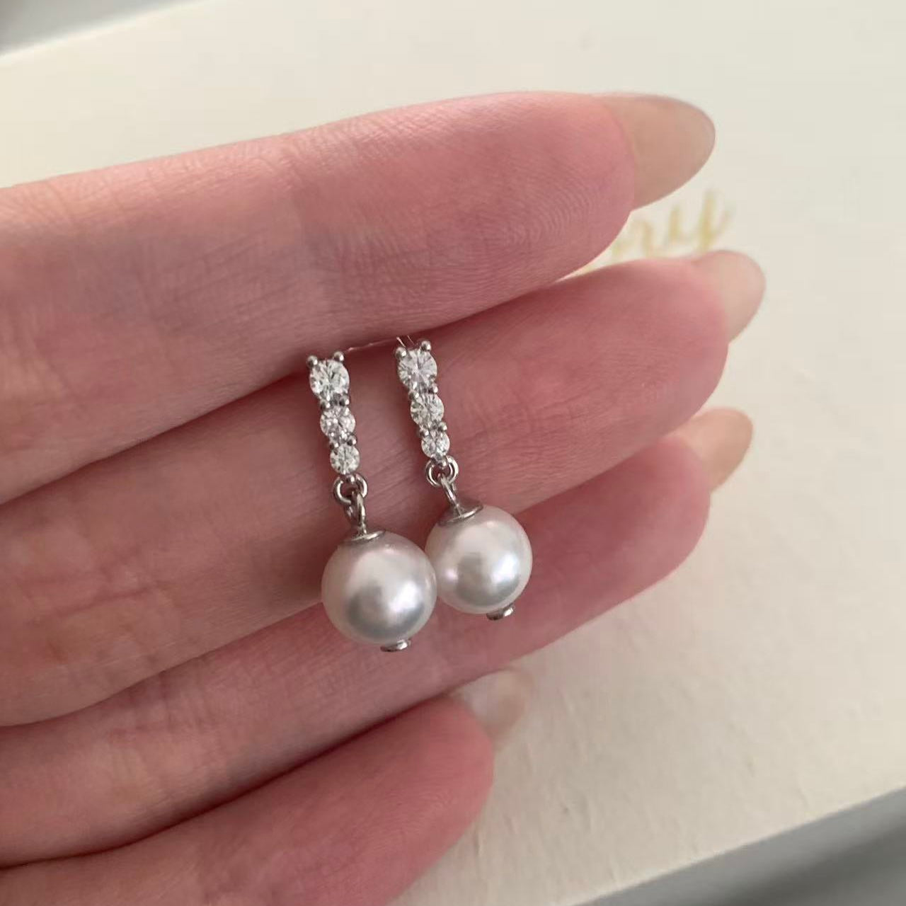 Akoya Pearl Bar Stud Earrings