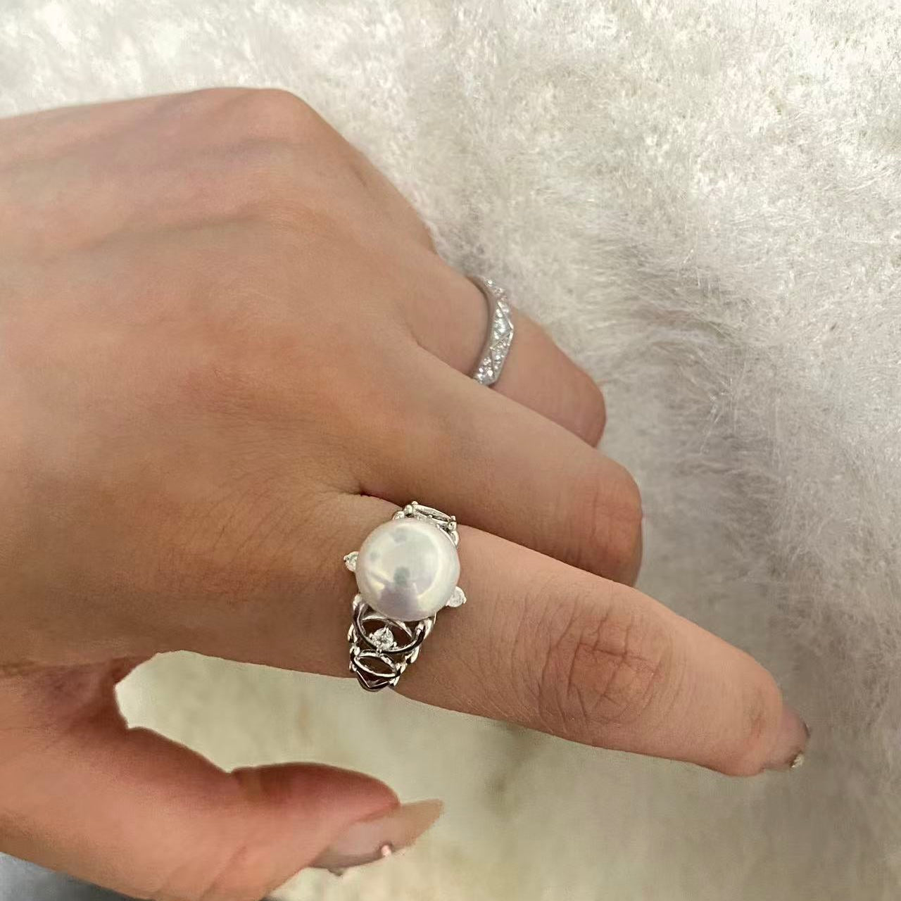 9-10mm Vintage-Style Freshwater Pearl Ring - Silver