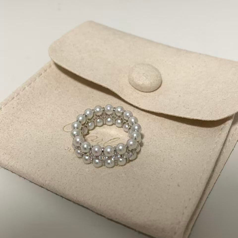 3.5-4mm Triple-Row Aurora Freshwater Pearl Ring