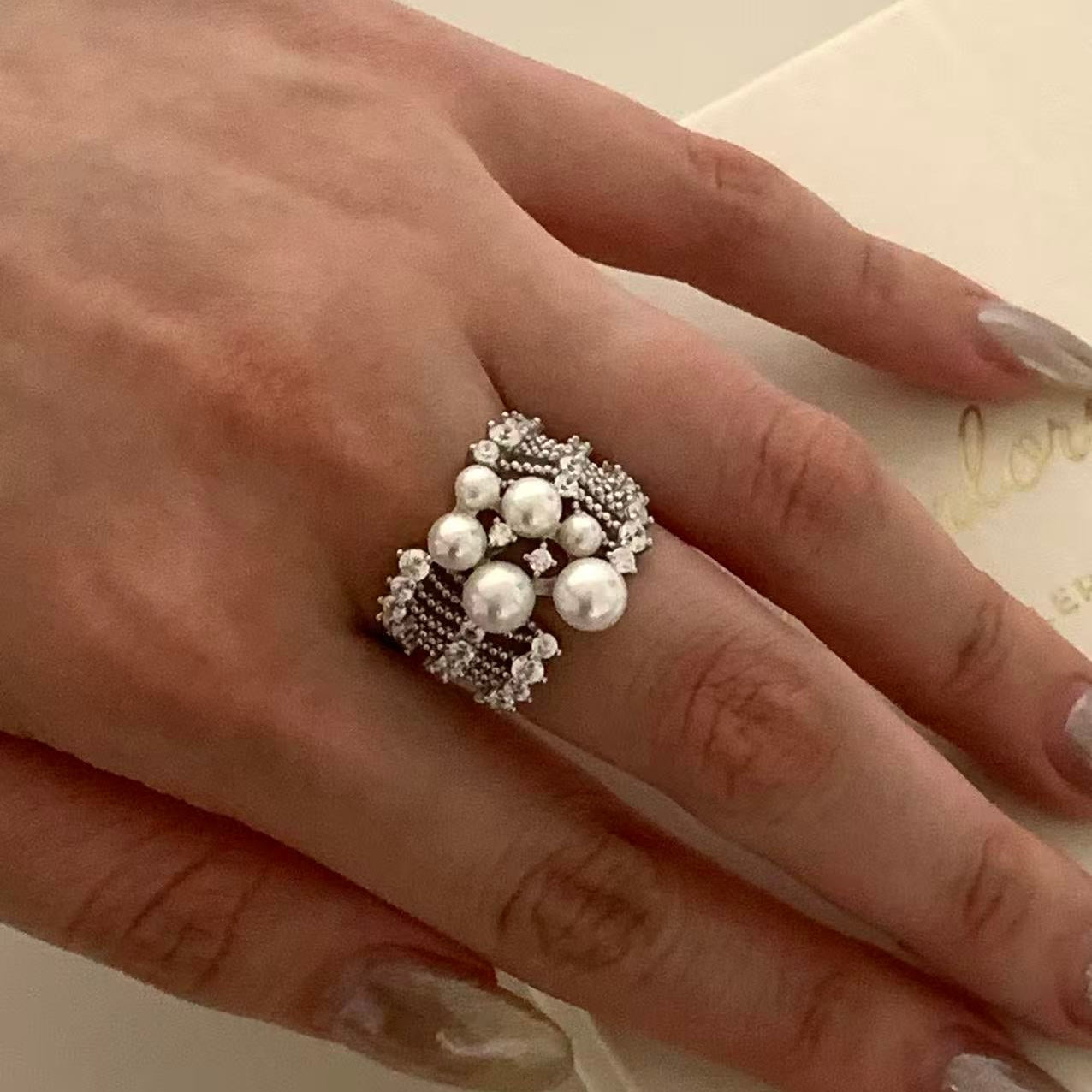 Lace Filigree Freshwater Pearl Ring FRS0356