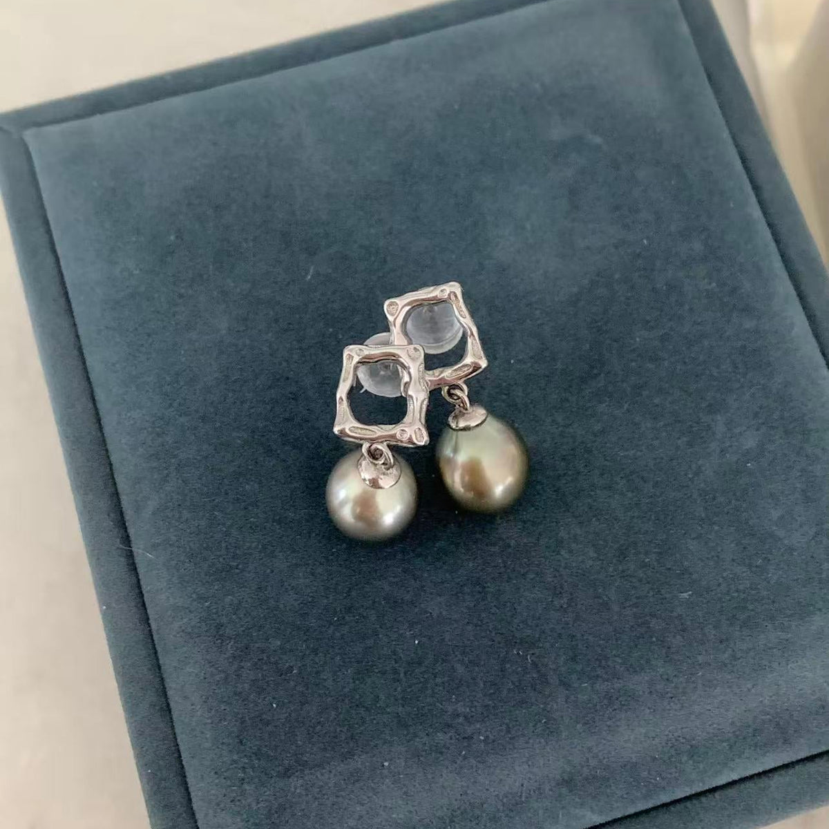 Mini Geometric Tahitian Pearl Stud Earrings