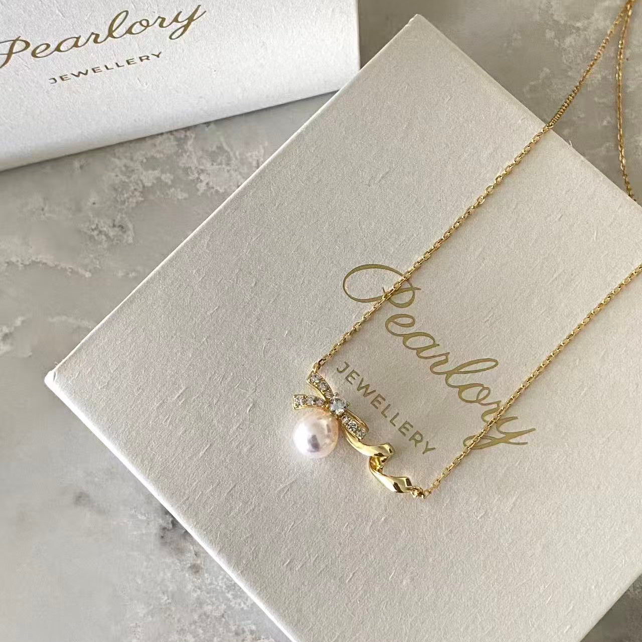 8mm Golden Bow Akoya Pearl Necklace