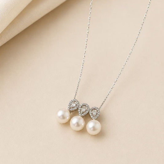 Platinum Diamond & Akoya Pearl Mini Smile Necklace