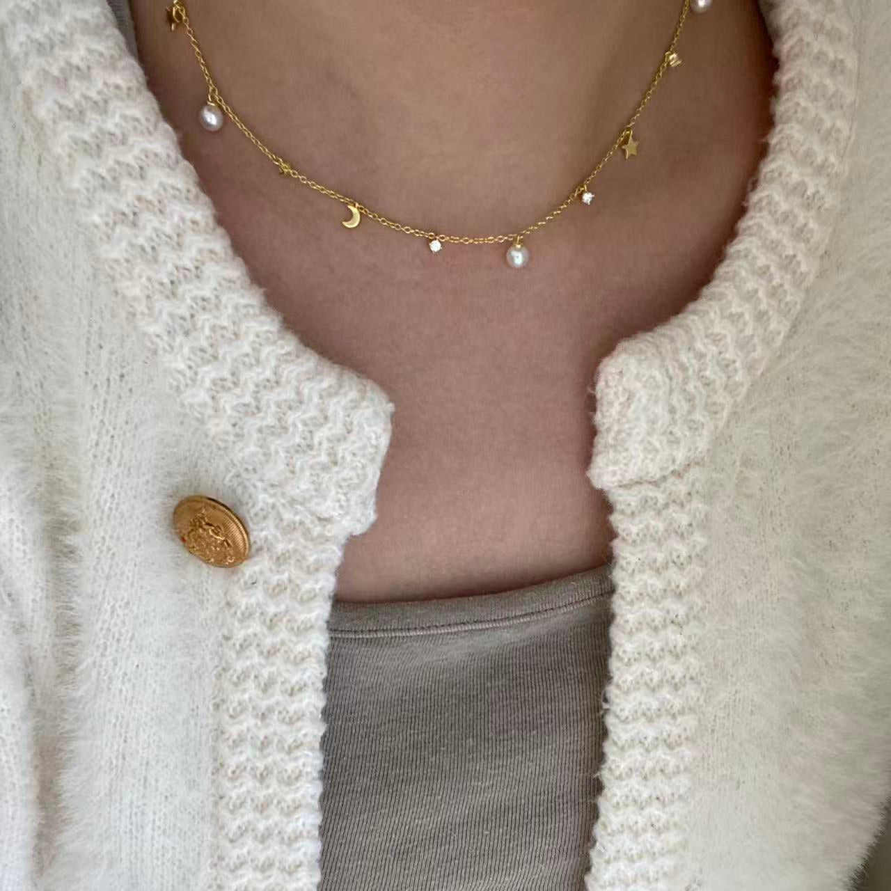 5.5-6mm Starry Sky Freshwater Necklace - Gold