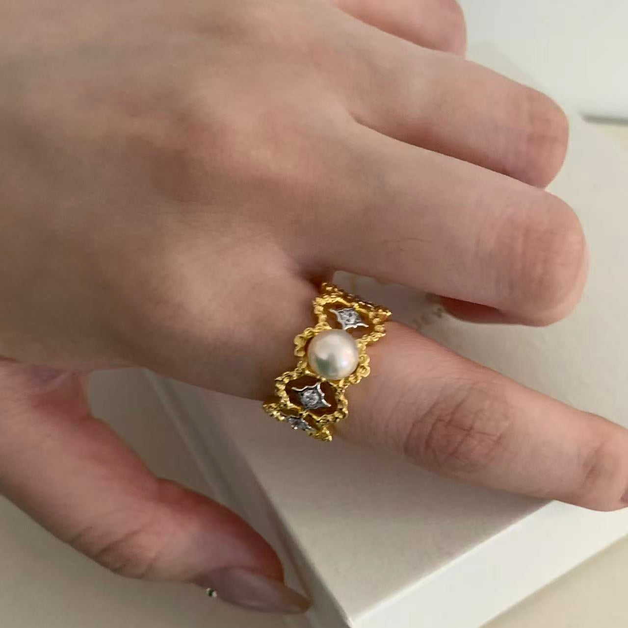 6.5-7mm Delicate Lace Freshwater Pearl Ring