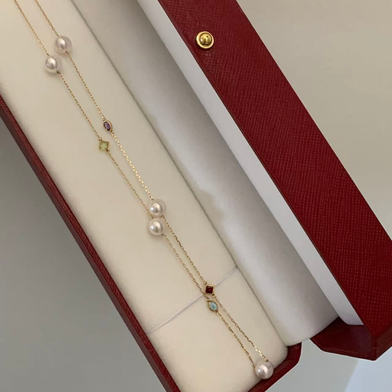 18K Gold Multi-Gemstone Akoya Pearl Starry Necklace