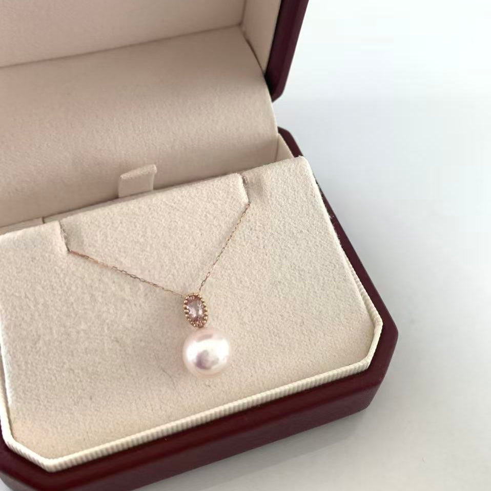 18K Gold Pink Sapphire Akoya Necklace