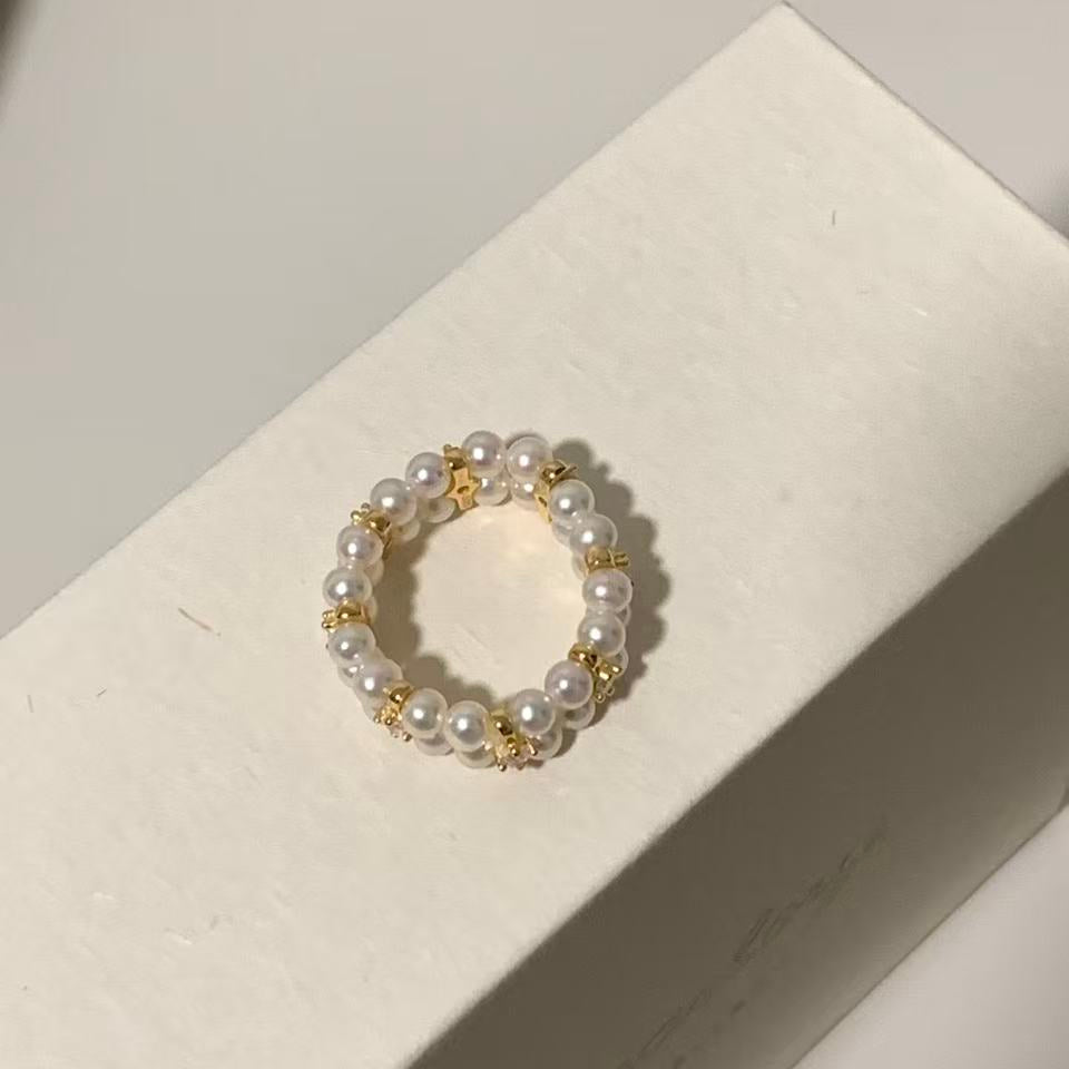 3.5-4mm Gold Double-Row Freshwater Pearl Ring