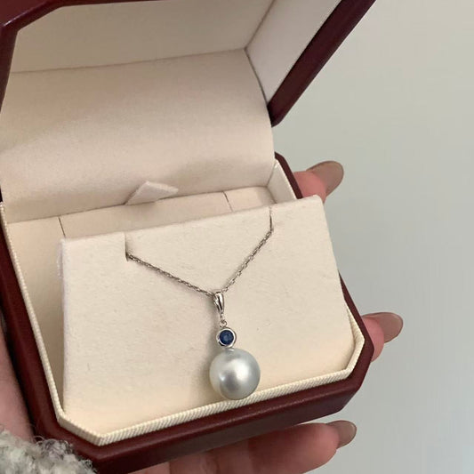 18K Gold Sapphire Australian South Sea Pearl Necklace