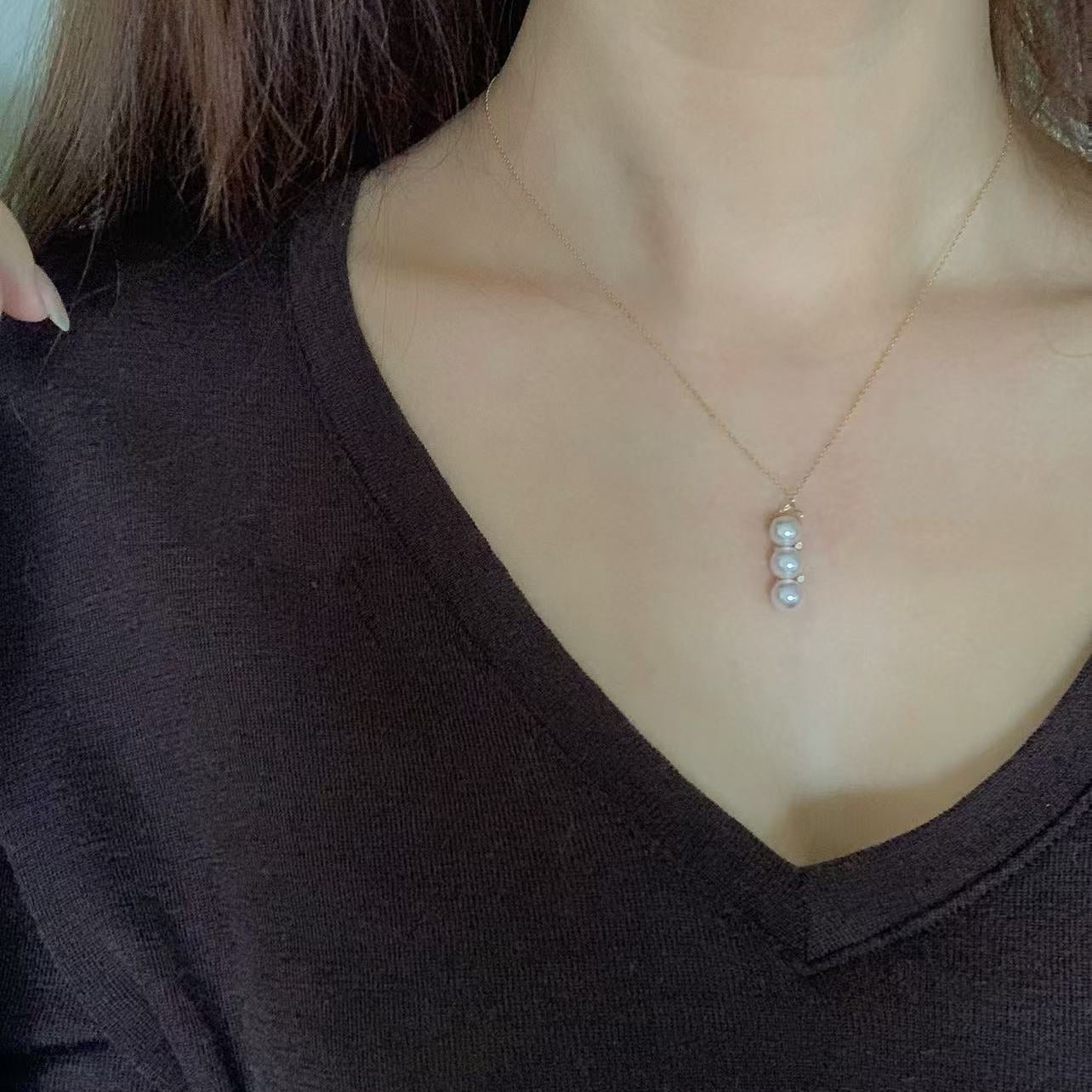 18K Gold Akoya Pearl & Diamond Pea Necklace