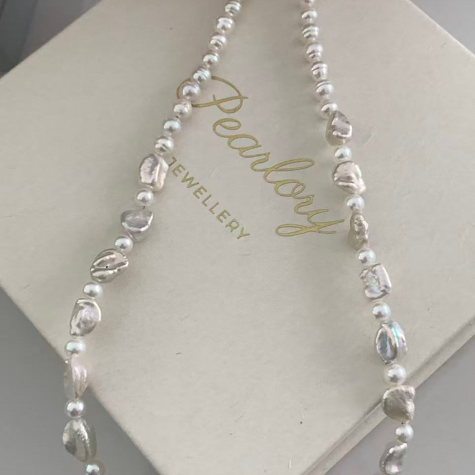 3.5-4.5mm Handmade Freshwater Pearl Silver Nugget Necklace