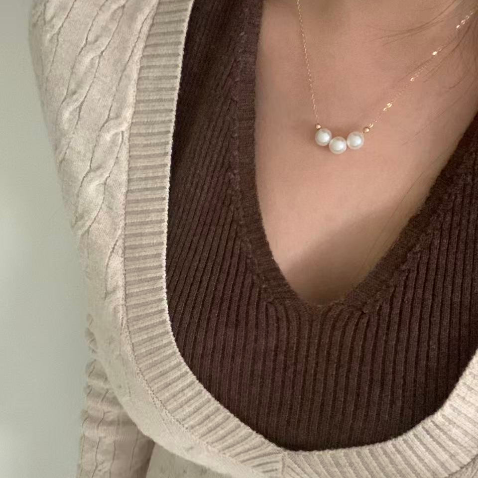 7-7.5mm Triple Akoya Pearl Smile Necklace