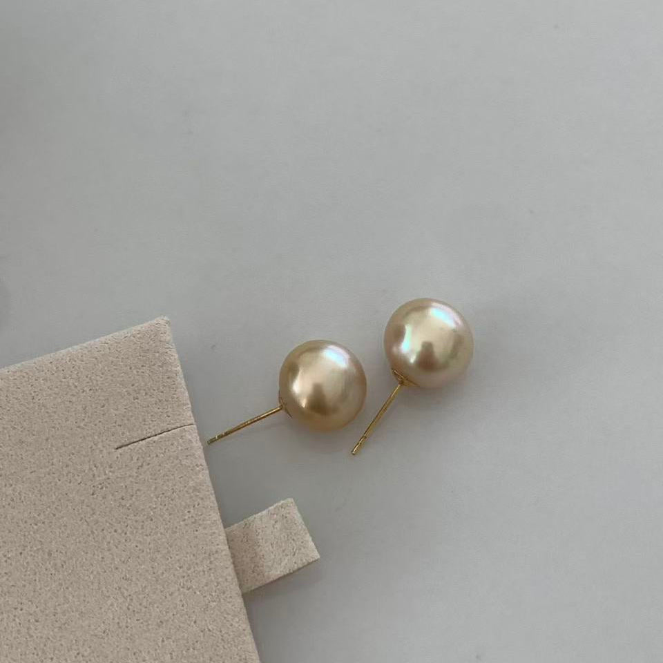 11-12mm 18K Golden South Sea Pearl Stud Earrings