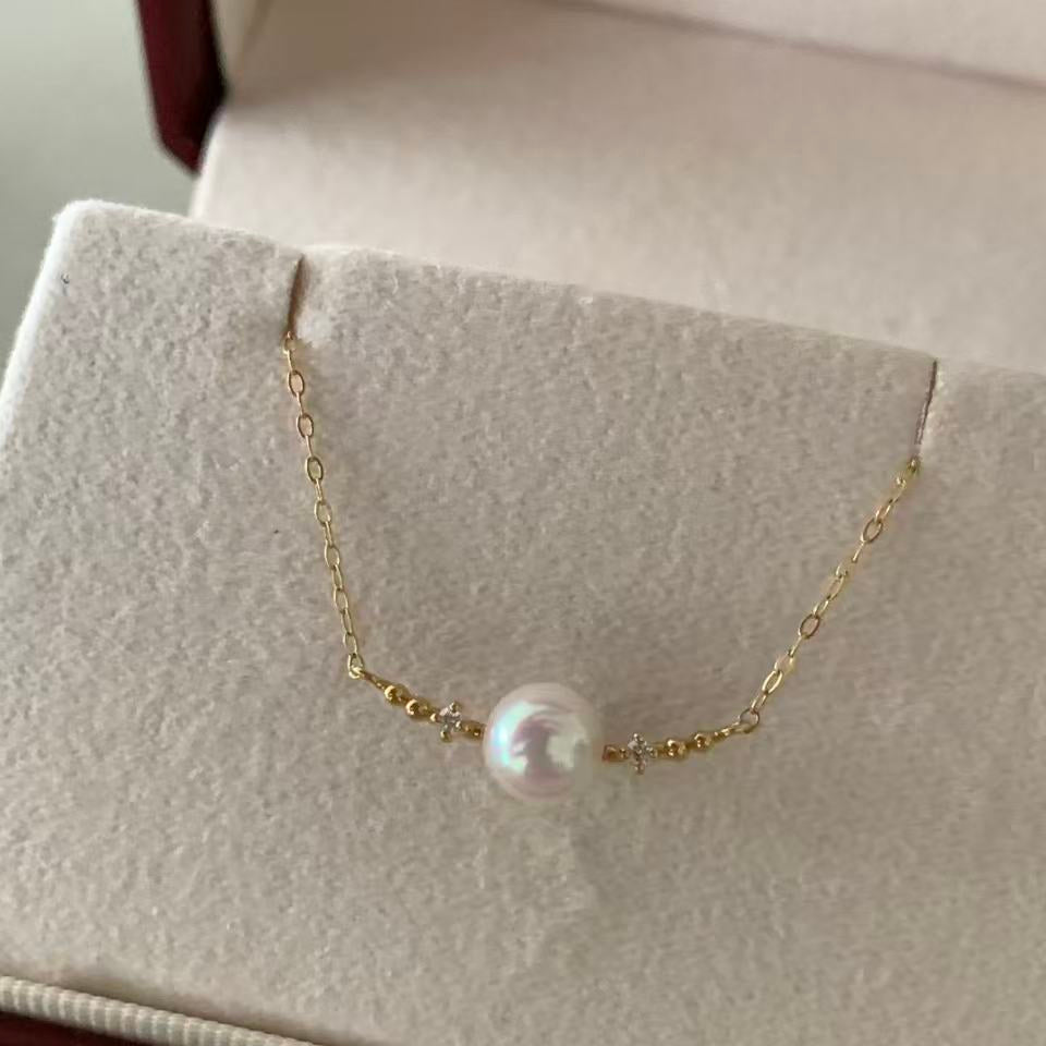 18K Gold Crescent Akoya Pearl Necklace