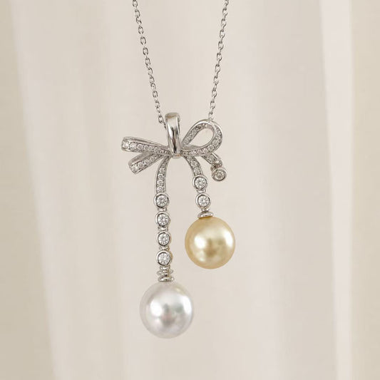 9-11mm Twin Pearl Bow Necklace
