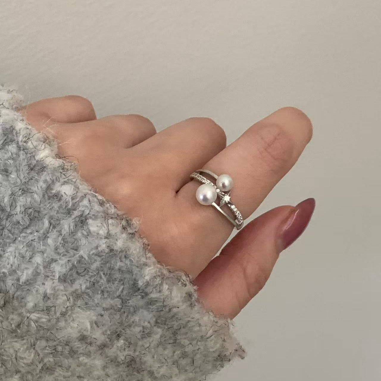 Freshwater Pearl Star Double Band Ring