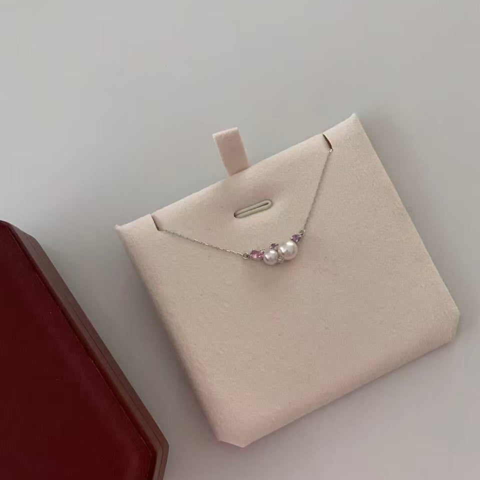 Platinum Diamond Akoya Peach-Toned Pearl Necklace