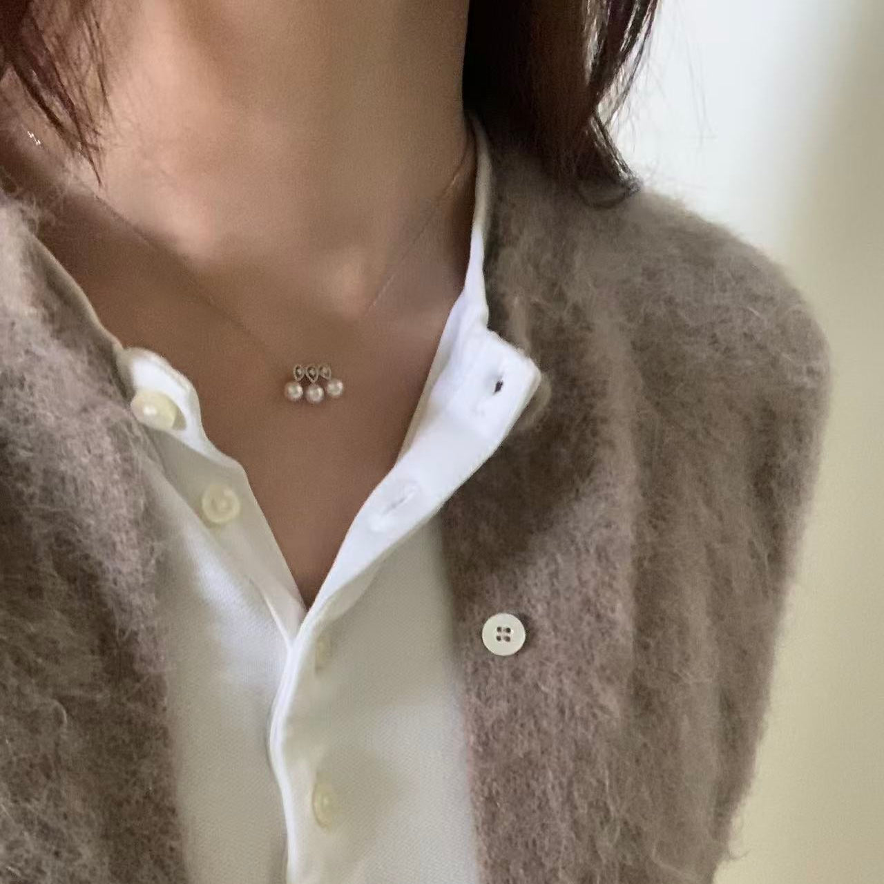 Platinum Diamond & Akoya Pearl Mini Smile Necklace