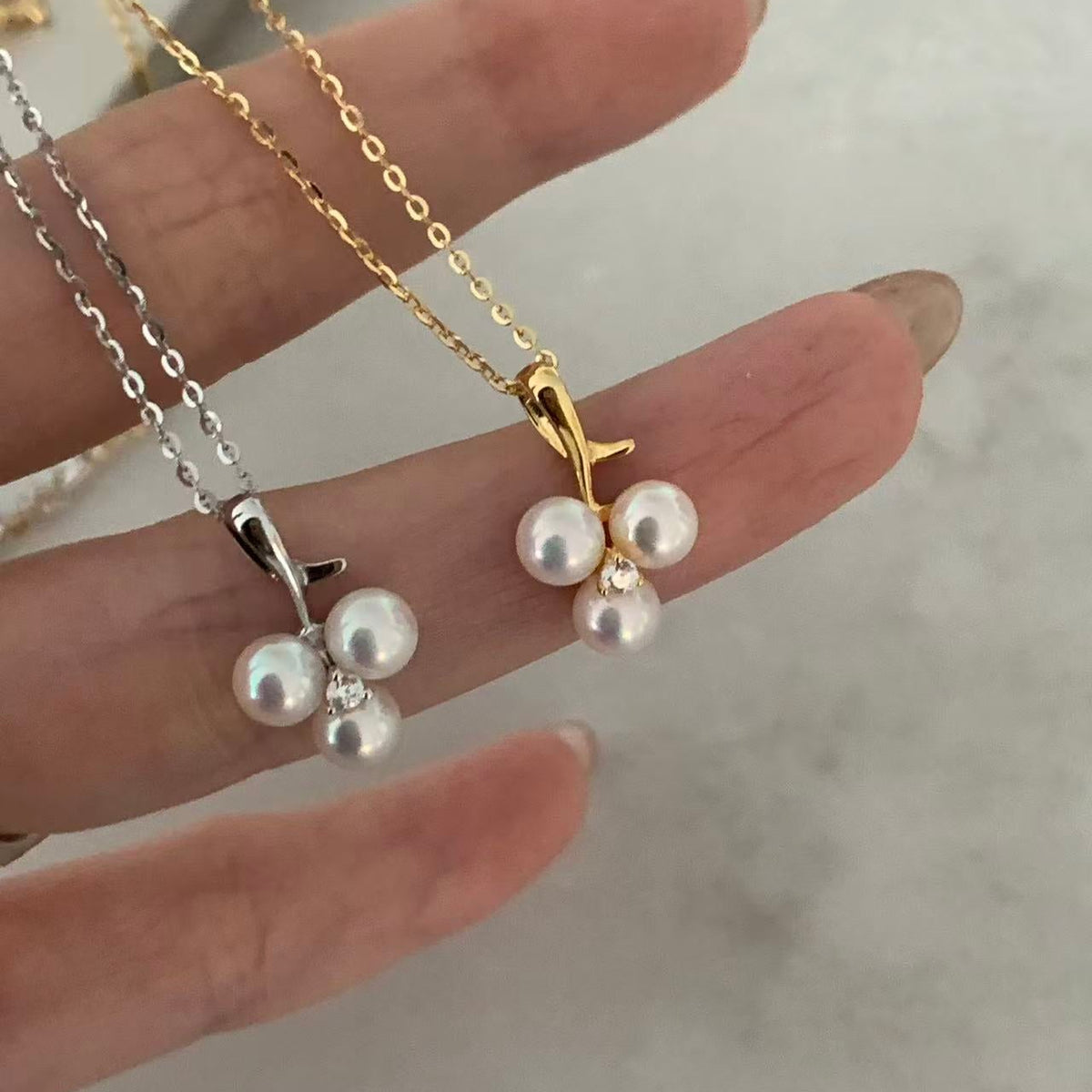 5-5.5mm Akoya Little Cherry Pearl Necklace (Silver/Gold)