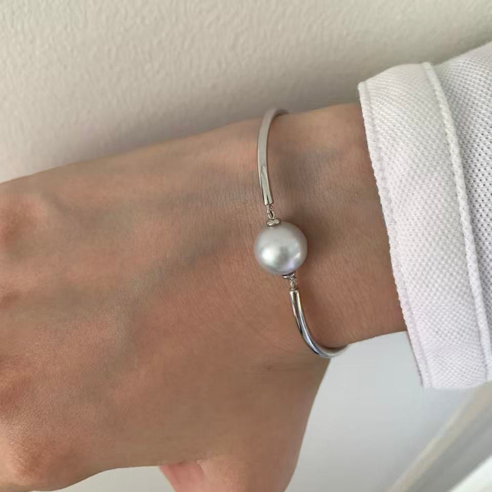 10-11mm Australian South Sea Single Pearl Bracelet - Silver